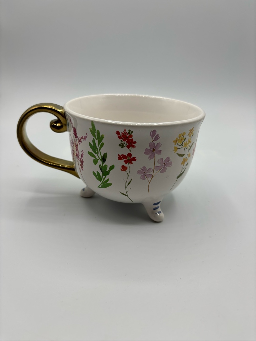 Bluebird & Willow Co Footed Mug Floral Gold Handle Stoneware